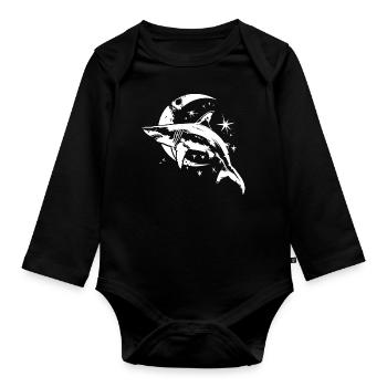 Shark Moon Stars - Organic Longsleeve Baby Bodysuit - black - Front