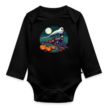 Halloween fantôme locomotive chemin de fer citrouille drôle - Body Bébé bio manches longues - noir - Devant