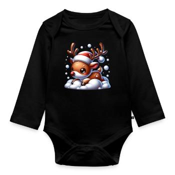 Renne mignon cadeau de Saint-Nicolas - Body Bébé bio manches longues - noir - Devant