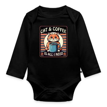 Katze und Kaffee ist alles was ich brauche - Baby Bio-Langarm-Body - Schwarz - Vorne