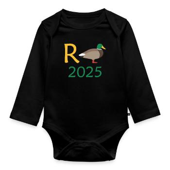 Canard Pension 2025 Pension Retraite Grand-père Mamie Retraité - Body Bébé bio manches longues - noir - Devant