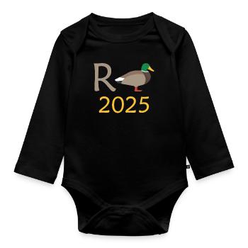 Canard Pension 2025 Pension Retraite Grand-père Mamie Retraité - Body Bébé bio manches longues - noir - Devant