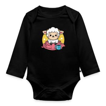 Mouton kawaii avec tasse et couverture - Body Bébé bio manches longues - noir - Devant