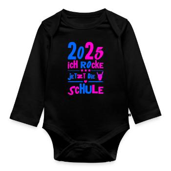 School Child 2025 Young Girls School Enrollment 2025 Decoration - Organic Longsleeve Baby Bodysuit - black - Front