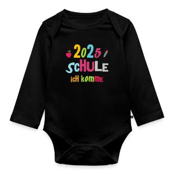 School Child 2025 Young Girls School Enrollment 2025 Decoration - Organic Longsleeve Baby Bodysuit - black - Front