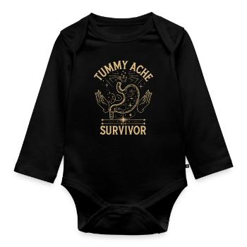 Bauchweh Überlebender Tummy Ache Survivor - Organic Longsleeve Baby Bodysuit - black - Front