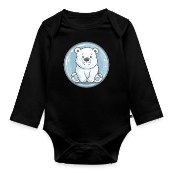 Cute polar bear in cartoon style - Organic Longsleeve Baby Bodysuit - black - Front