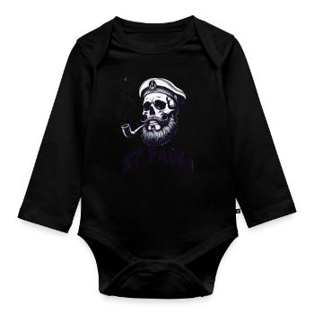 St.Pauli Kiez Hamburg Totenkopf Sankt Pauli - Organic Longsleeve Baby Bodysuit - black - Front