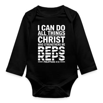 Christian Fitness Inspiration Philippians 4:13 - Organic Longsleeve Baby Bodysuit - black - Front