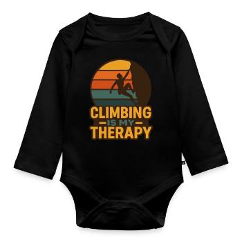 Climbing My Therapy – Retro Climbing Design - Organic Longsleeve Baby Bodysuit - black - Front