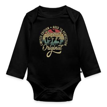 August 1974 Geburtstagsgeschenk August 1974 August - Baby Bio-Langarm-Body - Schwarz - Vorne