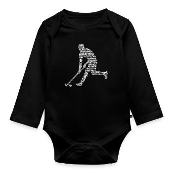 Hockey sur gazon Joueur de hockey Typographie Enfants Hockey - Body Bébé bio manches longues - noir - Devant