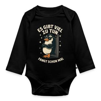 Il y a beaucoup à faire Penguin Funny - Body Bébé bio manches longues - noir - Devant