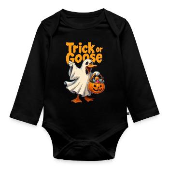 Trick or Goose Halloween Goose - Organic Longsleeve Baby Bodysuit - black - Front