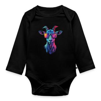 Coole Regenbogen Ziege mit Sonnenbrille - Baby Bio-Langarm-Body - Schwarz - Vorne