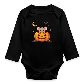 Pumpkin Mouse Halloween Cute Animals - Organic Longsleeve Baby Bodysuit - black - Front