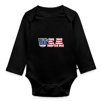 Drapeau USA - Body Bébé bio manches longues - noir - Devant