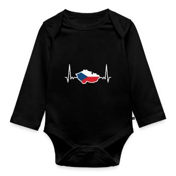 Tschechien Karte Flagge Herzschlag EKG - Baby Bio-Langarm-Body - Schwarz - Vorne