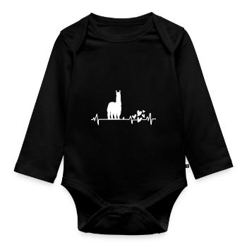 Alpaca heartbeat alpaca with heart lama - Organic Longsleeve Baby Bodysuit - black - Front