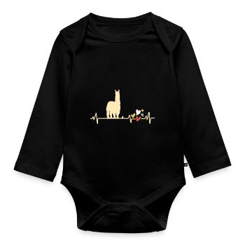 Alpaca heartbeat alpaca with heart lama - Organic Longsleeve Baby Bodysuit - black - Front