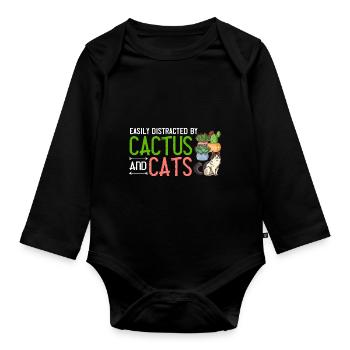 Catcus Cactus Chat Plantes Succulentes Cactus - Body Bébé bio manches longues - noir - Devant