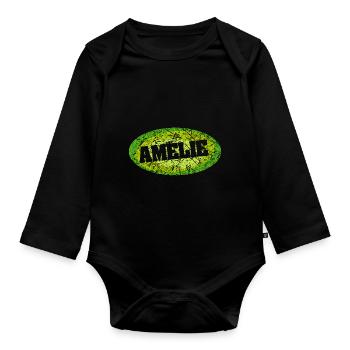 Retro Amelie mit Kratzer als Geschenkidee - Baby Bio-Langarm-Body - Schwarz - Vorne
