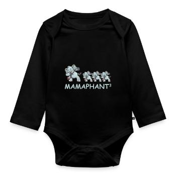 Schwanger werdene Mutter Drillinge Elefant - Baby Bio-Langarm-Body - Schwarz - Vorne