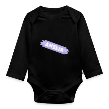 First name Amelia - Organic Longsleeve Baby Bodysuit - black - Front