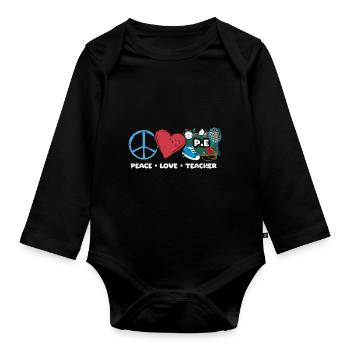 Awesome Peace Love PE Teacher A Physical Fitness - Baby Bio-Langarm-Body - Schwarz - Vorne