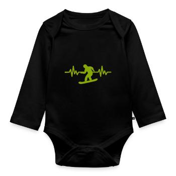 Heartbeat Snowboard - Winter Sports Snow Slope - Organic Longsleeve Baby Bodysuit - black - Front