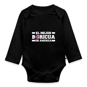 Puerto Rico | Puerto Ricaner Flagge Geschenkideen - Baby Bio-Langarm-Body - Schwarz - Vorne