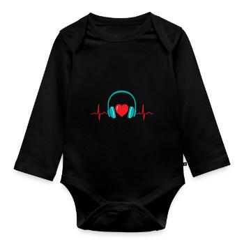 DJ Heartbeat Headphones - Organic Longsleeve Baby Bodysuit - black - Front