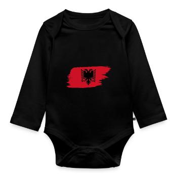 Albanien Pinselstrich Flagge - Baby Bio-Langarm-Body - Schwarz - Vorne