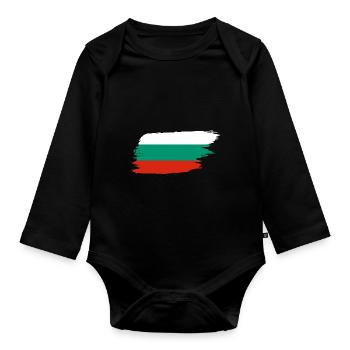 Bulgarien Pinselstrich Flagge - Baby Bio-Langarm-Body - Schwarz - Vorne
