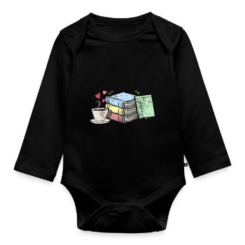 Drawing coffee and books bookworms gifts - Organic Longsleeve Baby Bodysuit - black - Front