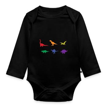 Dinosaure coloré T-rex Stegosarus Dinos - Body Bébé bio manches longues - noir - Devant