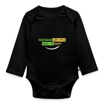 mode de vie végétarien - Je suis heureux - Body Bébé bio manches longues - noir - Devant