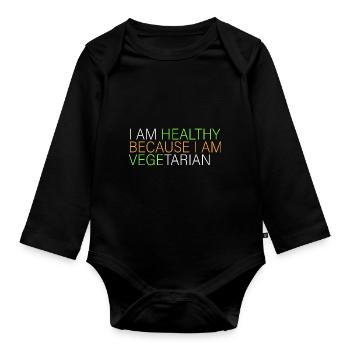 Ich bin gesund - vegetarisch - Baby Bio-Langarm-Body - Schwarz - Vorne