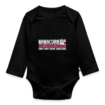 Oma Einhorn Nana Flamingo Oma Geschenk - Baby Bio-Langarm-Body - Schwarz - Vorne