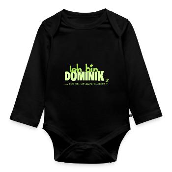 Namenschild Dominik - Baby Bio-Langarm-Body - Schwarz - Vorne