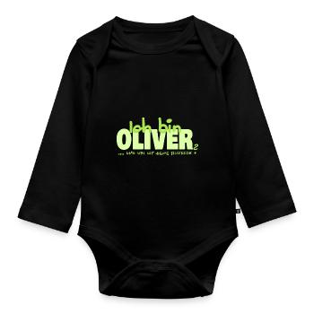 Ausrede für Oliver Oliver Namenschild - Baby Bio-Langarm-Body - Schwarz - Vorne