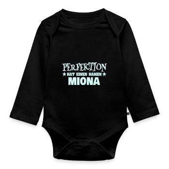 Woman's name Miona - Organic Longsleeve Baby Bodysuit - black - Front