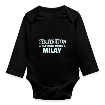 Milay as a woman's name - Organic Longsleeve Baby Bodysuit - black - Front