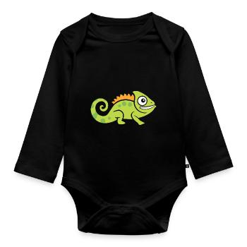 caméléon - Body Bébé bio manches longues - noir - Devant