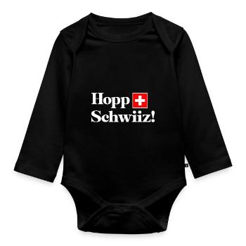 Hopp Schwiiz! Schweiz, Suisse, Svizzera, Svizra w - Baby Bio-Langarm-Body - Schwarz - Vorne