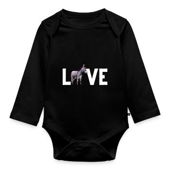 Funny donkey love farmer - Organic Longsleeve Baby Bodysuit - black - Front