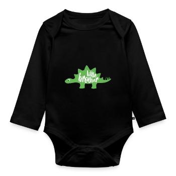 Dino Dinosaurier Stegosaurus grün little brother - Baby Bio-Langarm-Body - Schwarz - Vorne