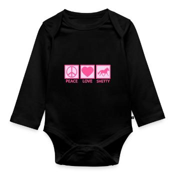 Shetland Pony Shetland Pony Peace Love Sayings Pink - Organic Longsleeve Baby Bodysuit - black - Front
