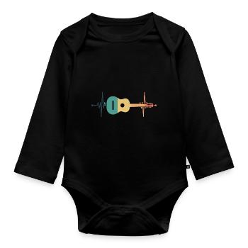 Guitar heartbeat - Organic Longsleeve Baby Bodysuit - black - Front