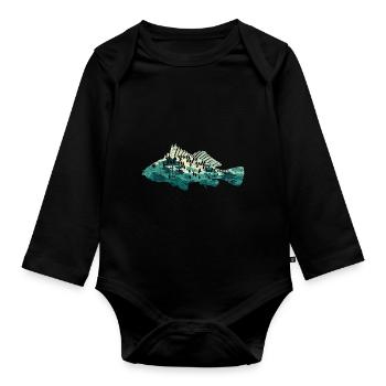 Nature Fishing Forest Fishing Trees Gift Fish - Organic Longsleeve Baby Bodysuit - black - Front